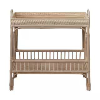33 in. Natural Rectangle Rattan Wicker and Bamboo Console Table with Shelf | The Home Depot