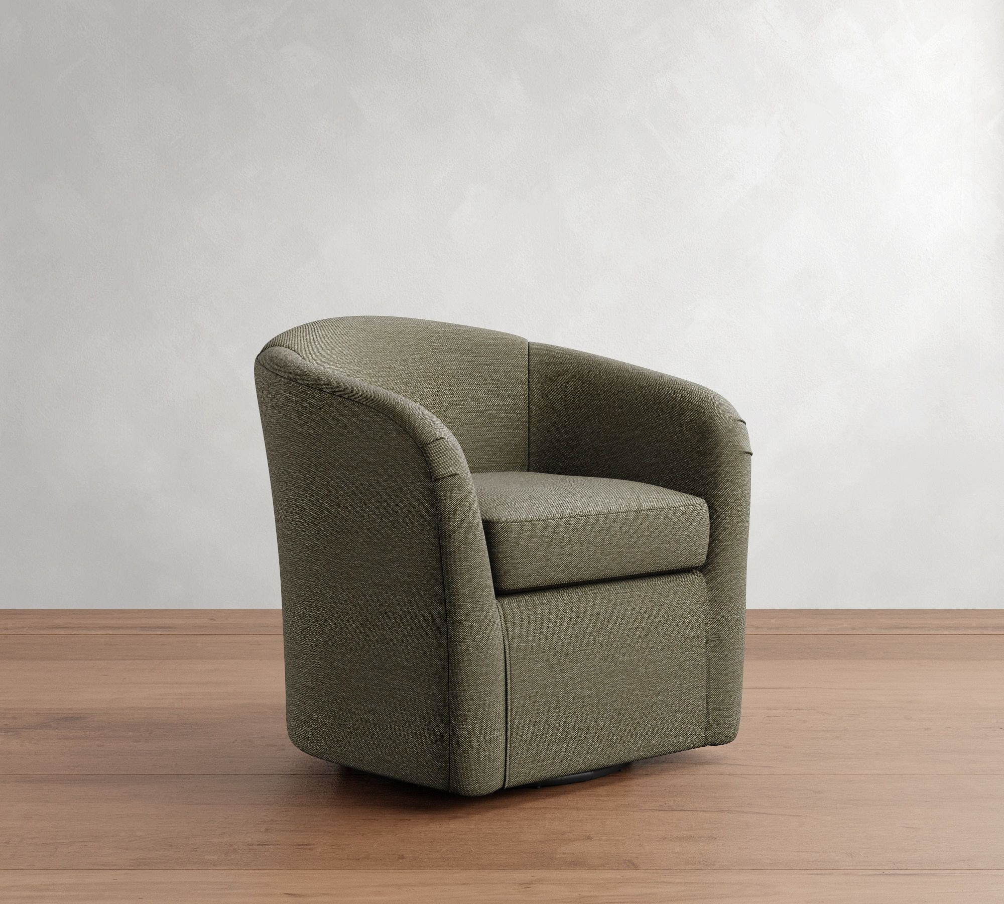 Blake Upholstered Swivel Armchair, Polyester Wrapped Cushions, Performance Textured Weave Olive | Pottery Barn (US)