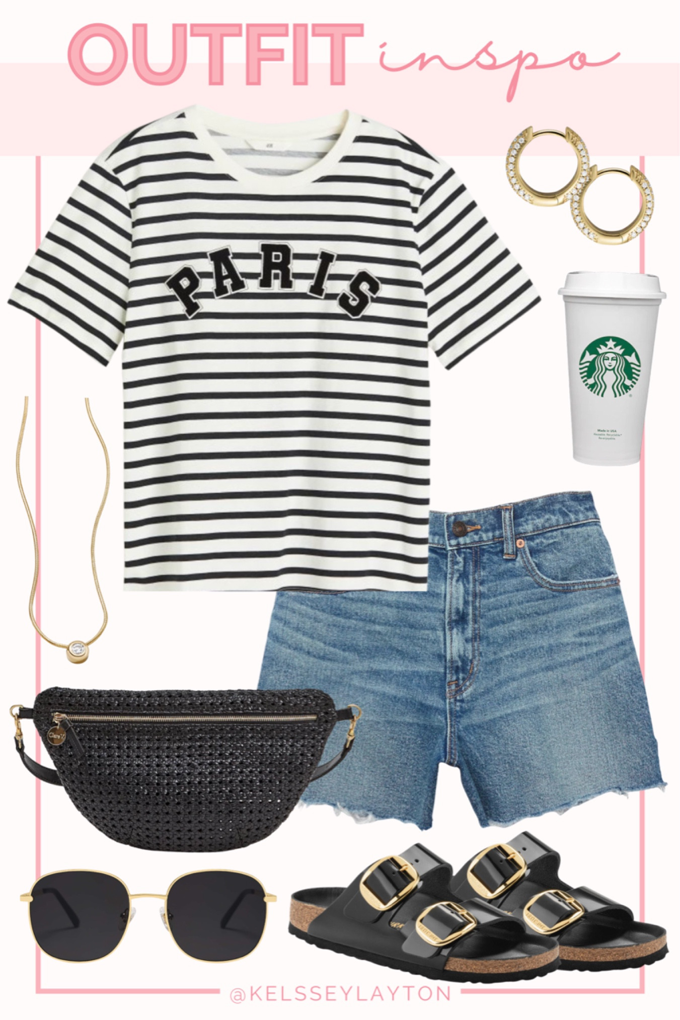 Outfit idea, H&M, graphic tee, jean shorts, American Eagle denim, Clare v belt bag, black Birkenstock sandals 

#LTKshoecrush #LTKunder50 #LTKsalealert
