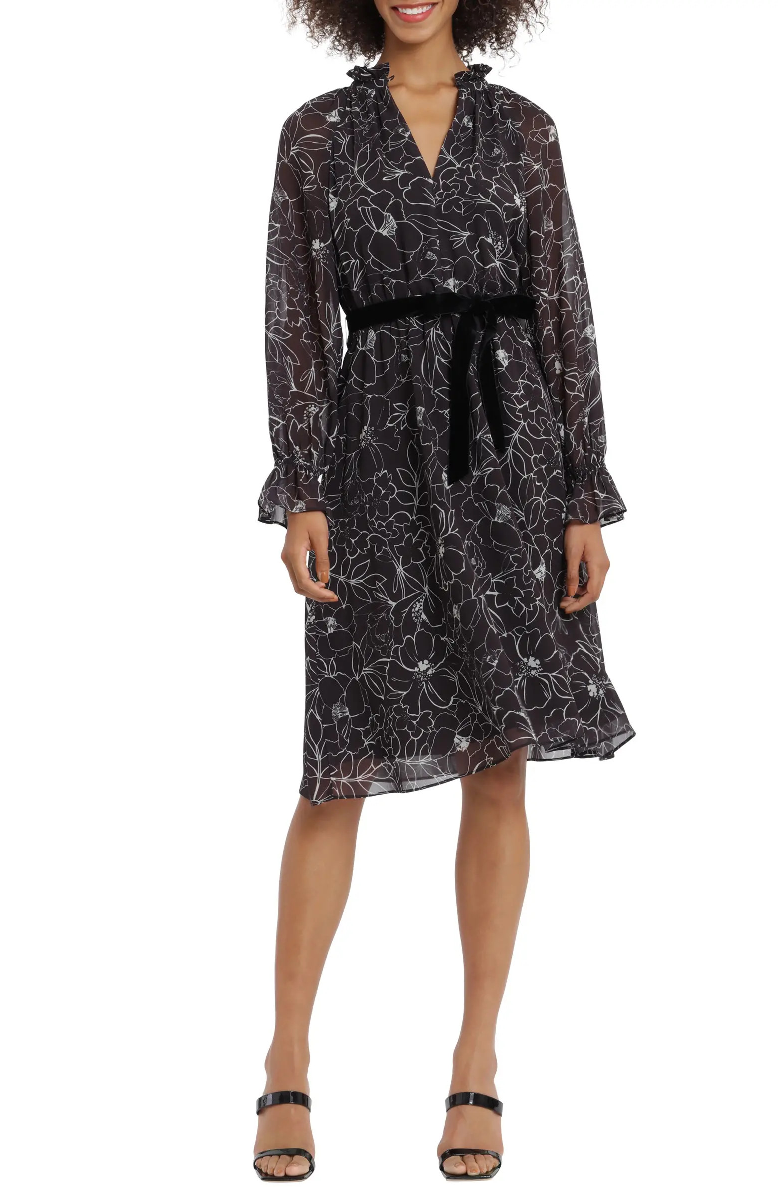 Floral Print Long Sleeve Tie Waist Dress | Nordstrom