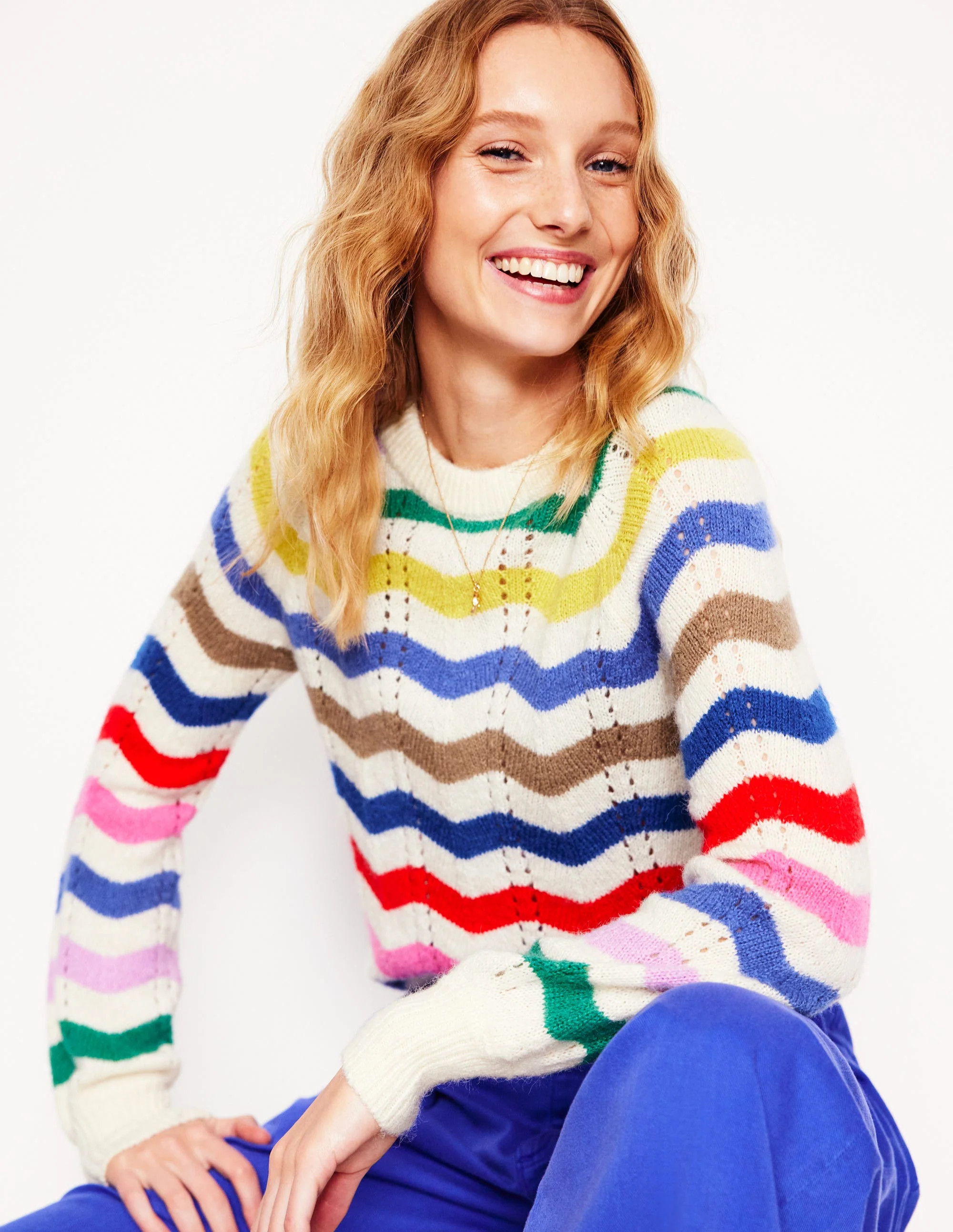 Alice Fluffy Raglan Sweater-Rainbow Wave | Boden (US)