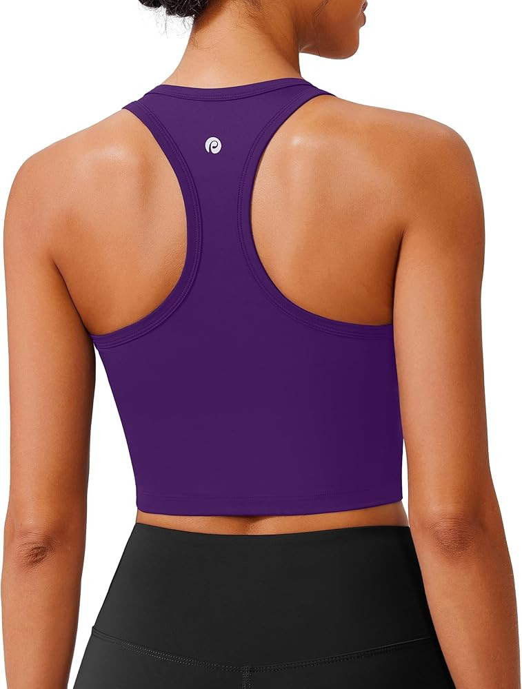 PINSPARK Racerback Crop Tank Tops for Women Longline Padded Sports Bra Scoop Neck Workout Yoga To... | Amazon (US)