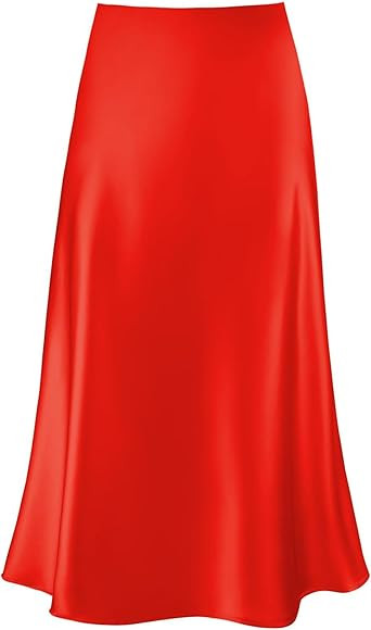 Women's Satin High Waist Hidden Elasticized Waistband Flared Casual A Line Midi Skirt | Amazon (US)