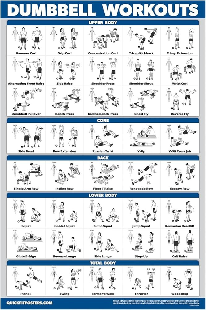 Palace Learning Dumbbell Workout Exercise Poster - Free Weight Body Building Guide | Home Gym Cha... | Amazon (US)