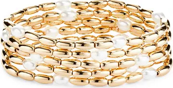 Set of 5 Cultured Pearl Beaded Stretch Bracelets | Nordstrom