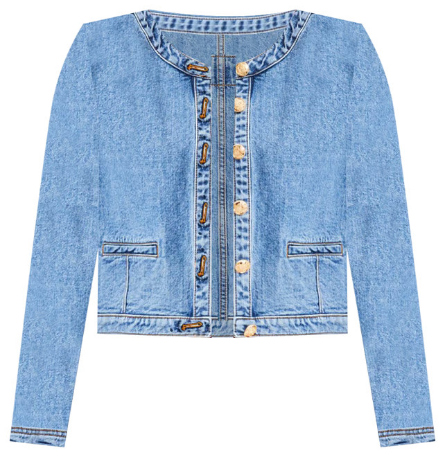 Collarless Denim Jacket in Bright Medium Stone Wash | LOFT