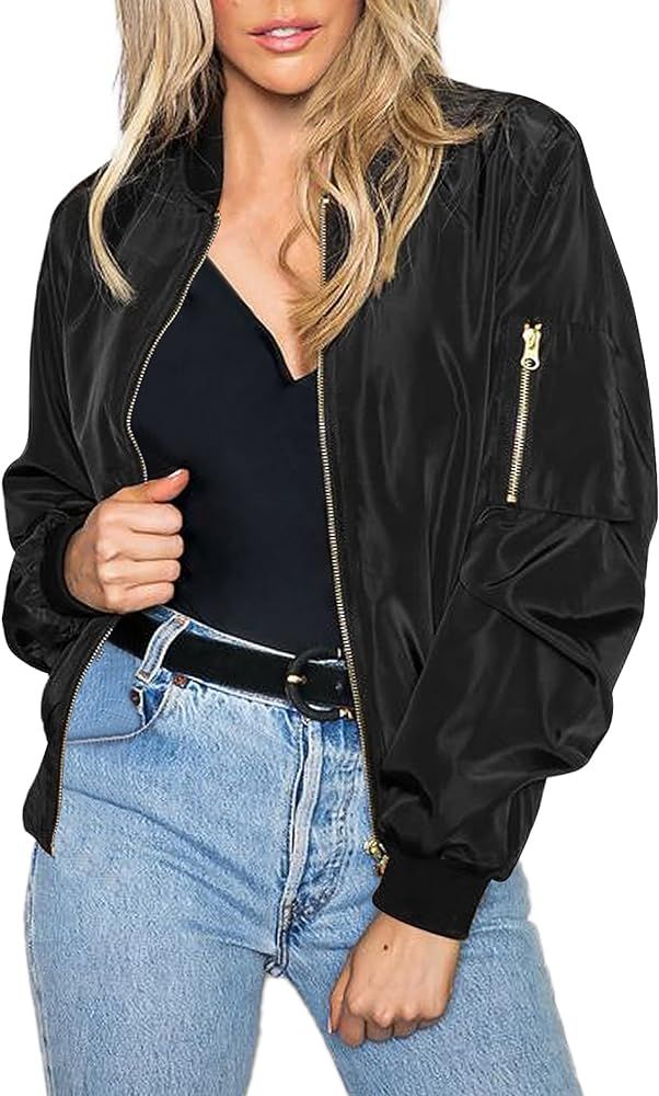 Zeagoo Women's Bomber Jacket Casual Coat Zip Up Outerwear Windbreaker with Pockets S-XXL | Amazon (US)