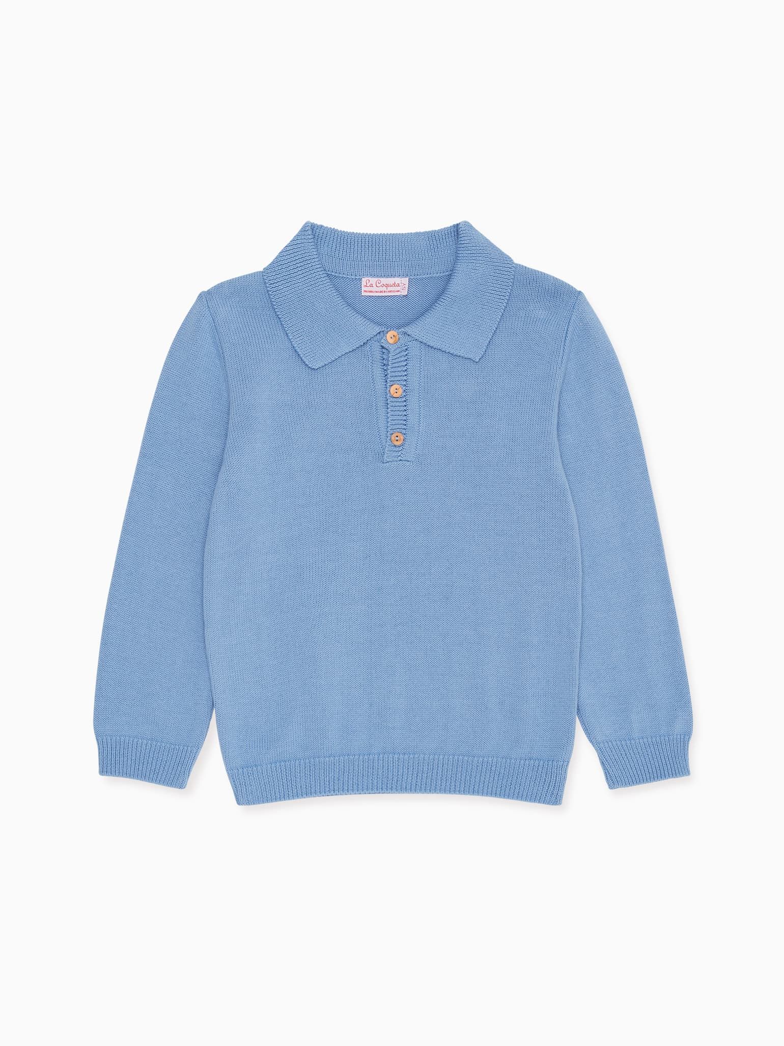 Dusty Blue Brio Boy Cotton Sweater | La Coqueta (US)
