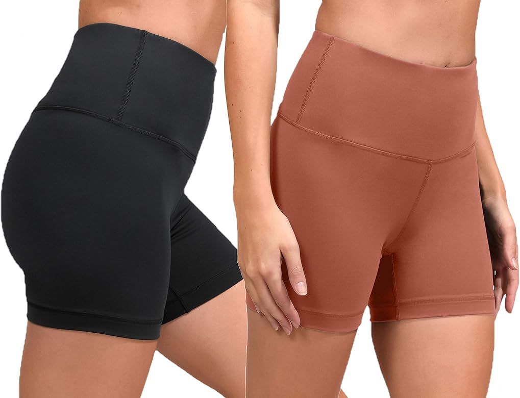 90 Degree By Reflex High Waist Power Flex Yoga Shorts - Tummy Control Biker Shorts for Women 2 Pa... | Amazon (US)