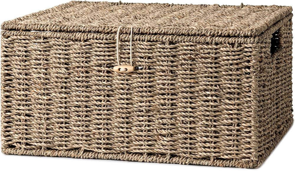 StorageWorks Seagrass Wicker Baskets for Organizing, Large Wicker Basket with Lid, Decorative Bas... | Amazon (US)