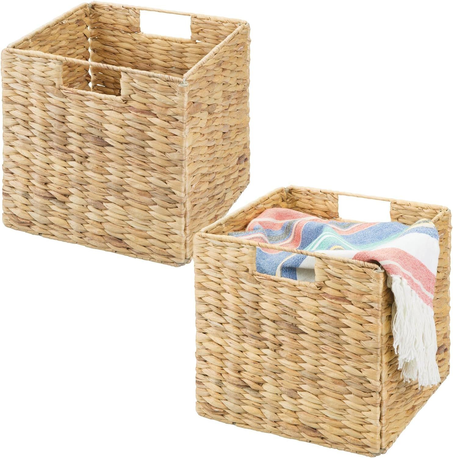 mDesign Woven Hyacinth Durable Closet Storage Organizer Basket Bin - for Cube Furniture Shelf Org... | Amazon (US)
