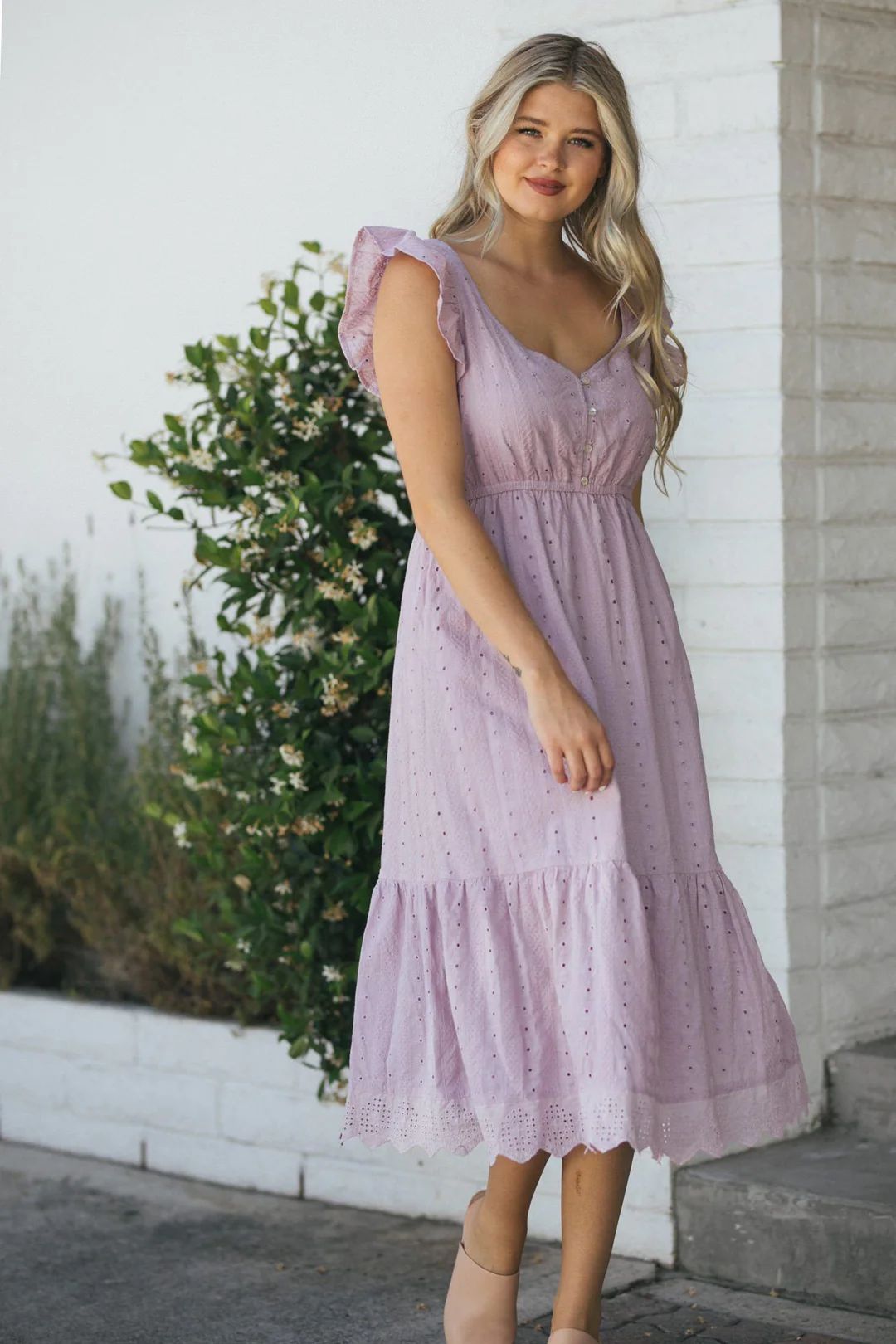 Mindy Eyelet Midi Dress | Morning Lavender