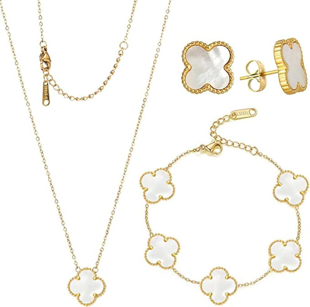 18k Gold Plated Lucky Clover Sets Bracelets Earring Necklace Pendant for Women Womens Girls Gift | Amazon (CA)