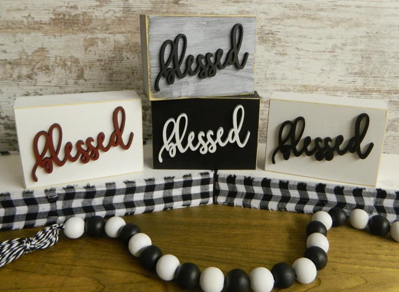 Blessed Wood Block/wood Block Shelf Sitter/christmas - Etsy | Etsy (US)