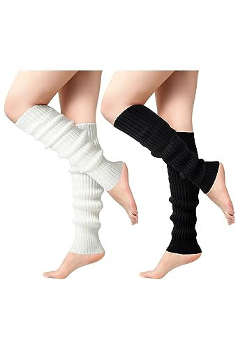 Passionbility 2 Pairs Leg Warmers for Women - Leg Warmers 80s Ribbed Knitted Long Socks for Party Sports | Amazon (US)