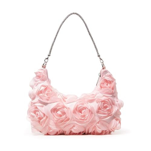 Nefokfdus Women's 3D Flower Clutch Purse, Satin Floral Evening Handbag with Chain for Wedding, Party, Prom | Amazon (US)