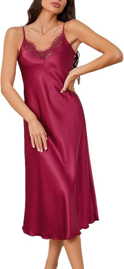 Litherday Silk Nightgown for Women Long Satin Slip Dress Nightdress Silky Chemise Nightie Soft V ... | Amazon (US)