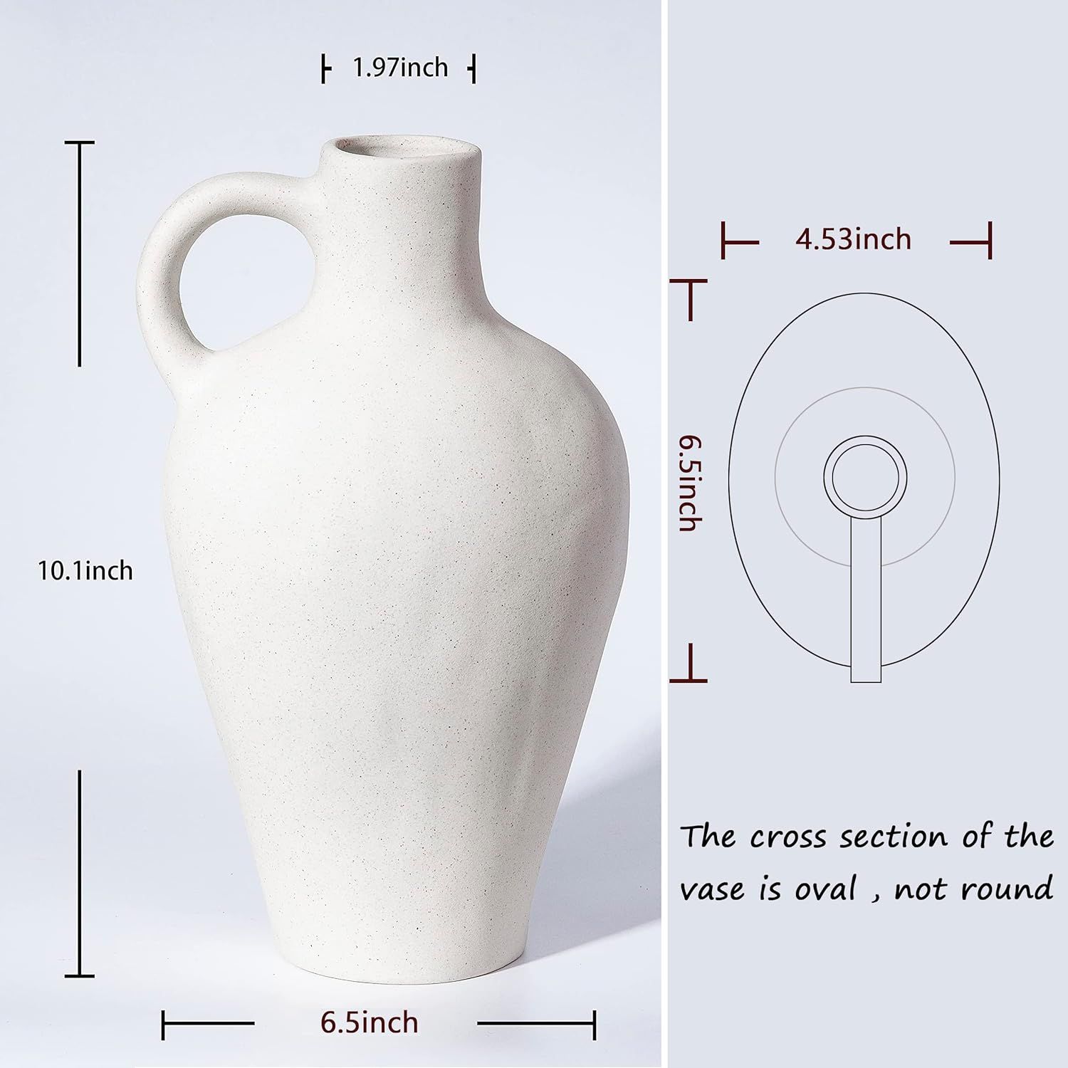 Ceramic White Vase Home Decor 10” BlossoME Decorative Flower Stoneware Rustic Farmhouse Jug Vin... | Amazon (US)