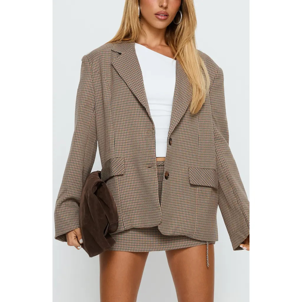 Princess Polly Deane Check Blazer in Brown Check at Nordstrom, Size 12 | Nordstrom
