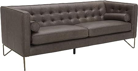 Amazon Brand – Rivet Brooke Contemporary Mid-Century Modern Tufted Leather Sofa Couch, 82"W, Gr... | Amazon (US)