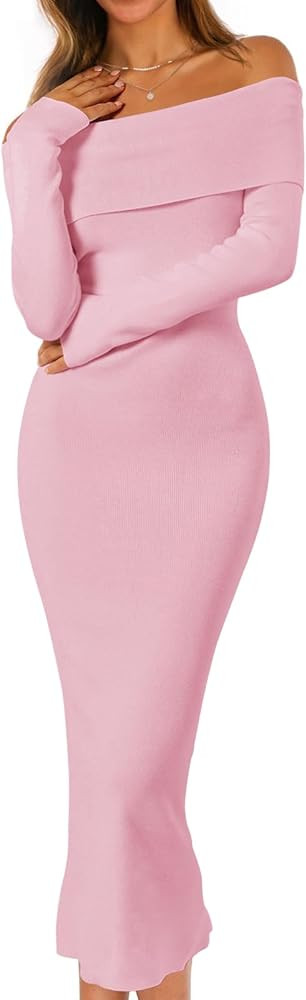 MEROKEETY Women's Winter Off Shoulder Bodycon Sweater Dress Formal Long Sleeve Elegant Cocktail P... | Amazon (US)