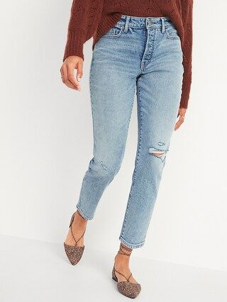 High-Waisted O.G. Straight Button-Fly Ripped Jeans for Women | Old Navy (US)