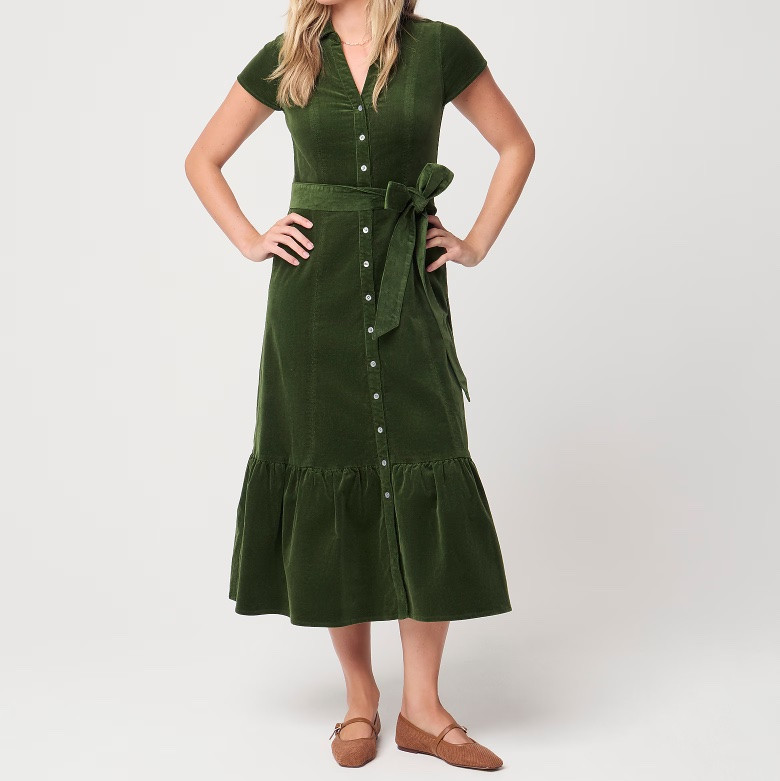 Green velvet tie belt midi shirt dress 
Thanksgiving outfit

#LTKSeasonal #LTKSaleAlert