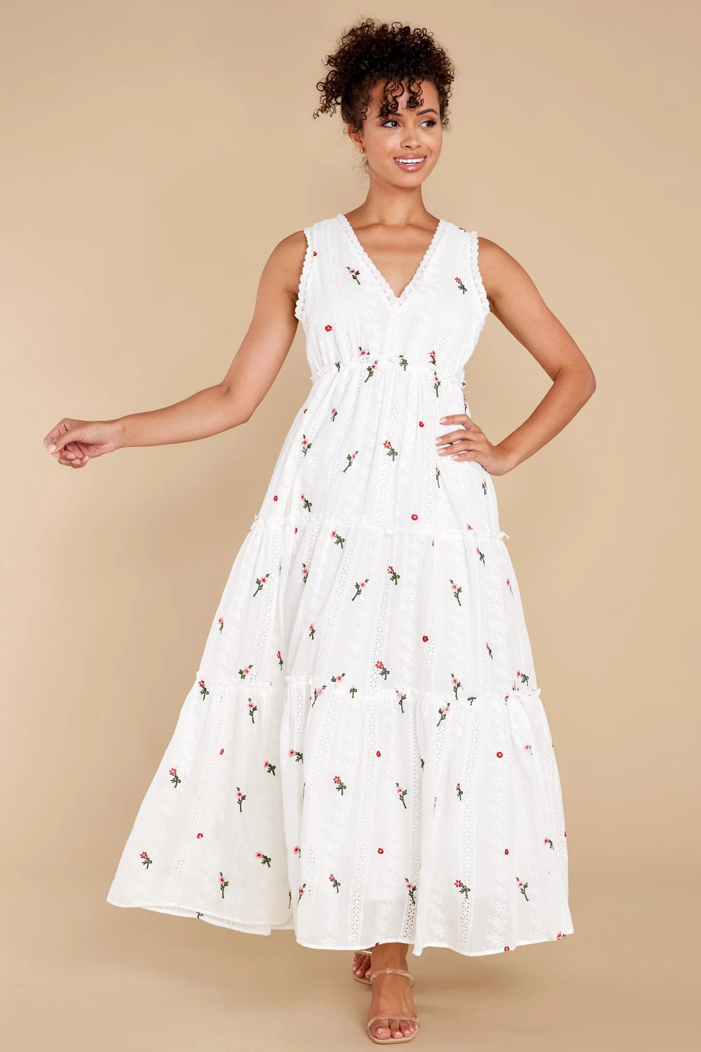 Eternal Feeling White Floral Embroidered Eyelet Dress | Red Dress 