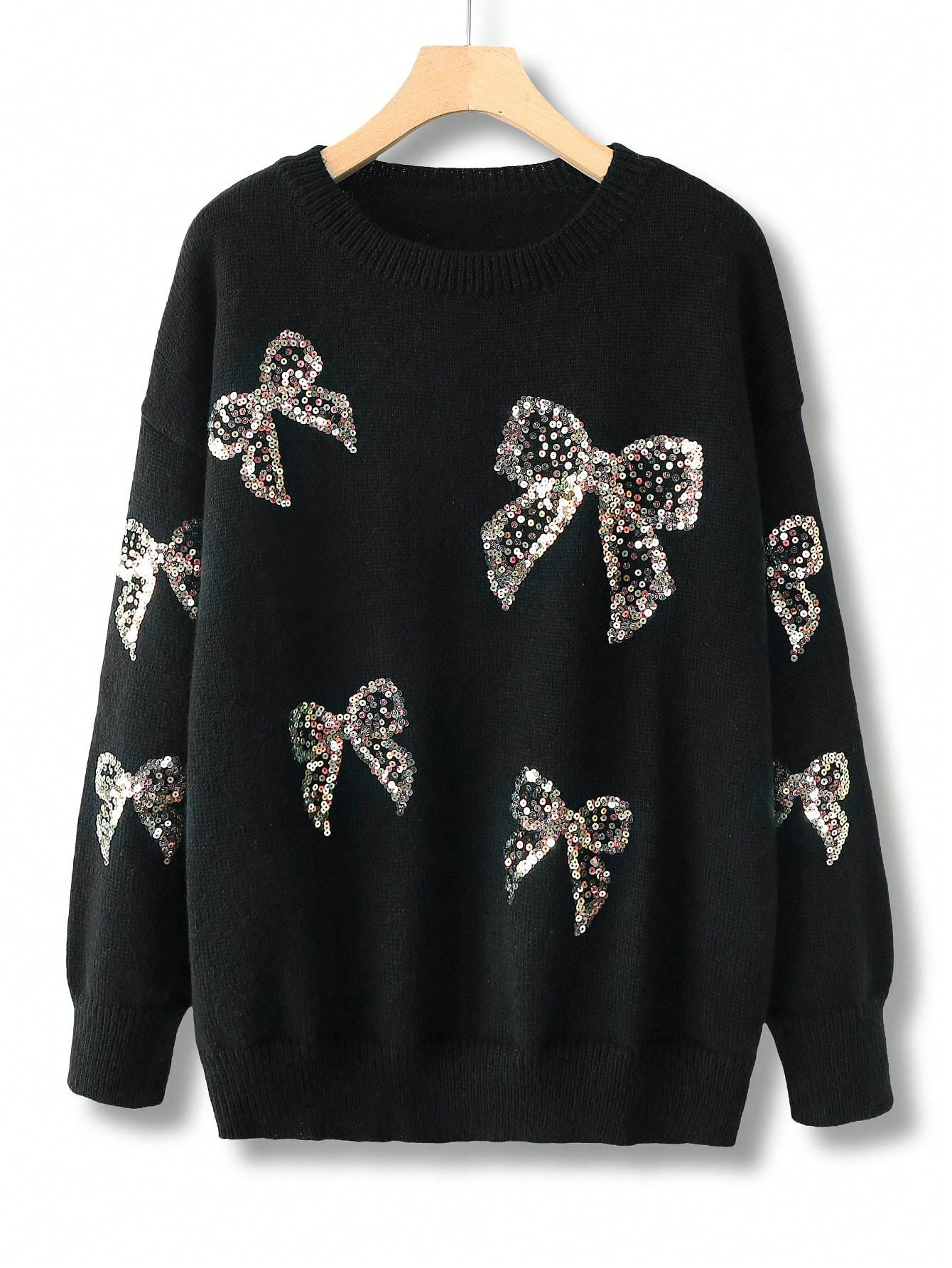SHEIN Clasi Plus Size Women Pullover Sweater With Elegant Bow Sequins Embroidered Design | SHEIN