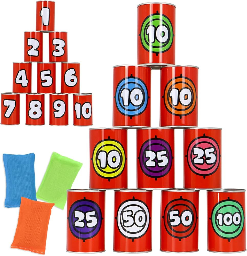 JOYIN 13 Pcs Carnival Party Bean Bag Toss Game, Sturdy Knockdown Can Game, Birthday Easter Party ... | Amazon (US)
