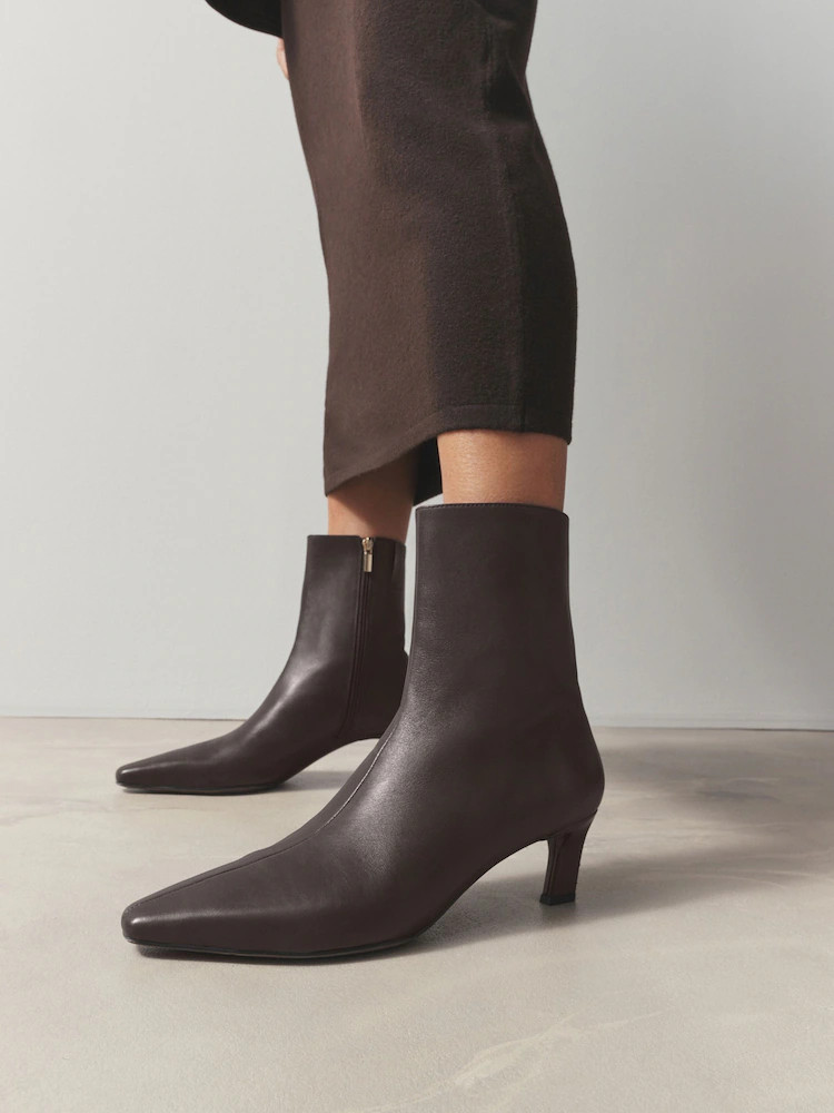 Buy Chocolate Brown Leather Forever Comfort® Chisel Toe Heeled Ankle Boots from Next Ireland | Next EU