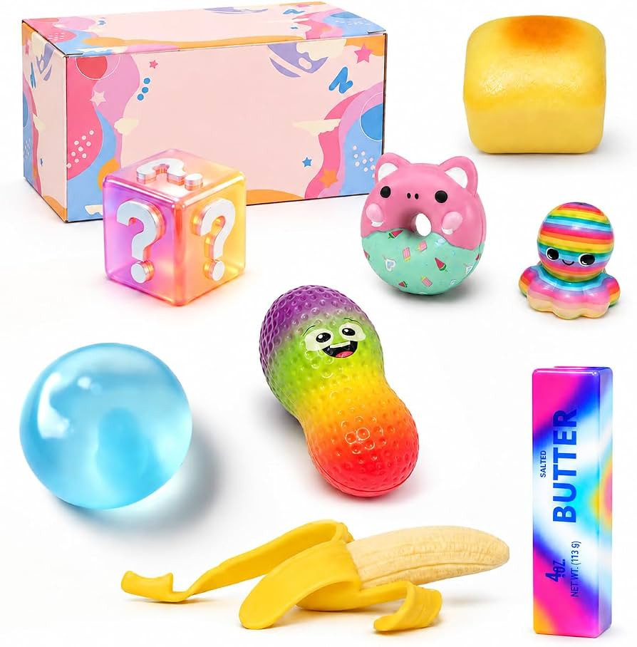8 pcs Squishy Surprise Set, Cute Animal & Snack Sensory Fidgets, Slow Rising Squeeze Toys, Shapea... | Amazon (US)