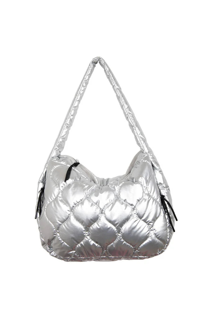 Metallic Silver Wave Quilted Hobo Tote Bag | Katydid.com