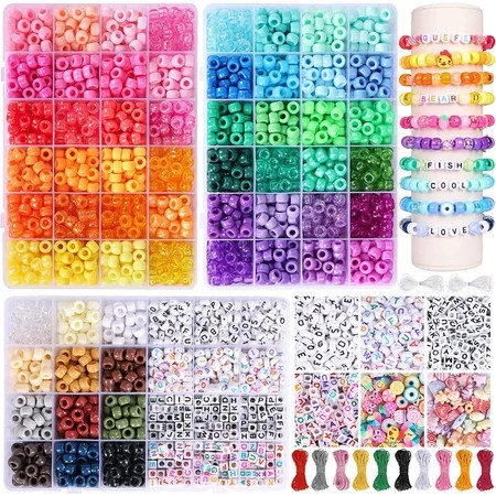 PEACNNG 4300pcs, 60 Colors Pony Beads, Christmas Gifts, Crafts Beads for Jewelry Making with Letter Beads, Charm Beads, Smiley Face Fruit Beads and Elastic Strings for Bracelet Necklace Making | Walmart (US)