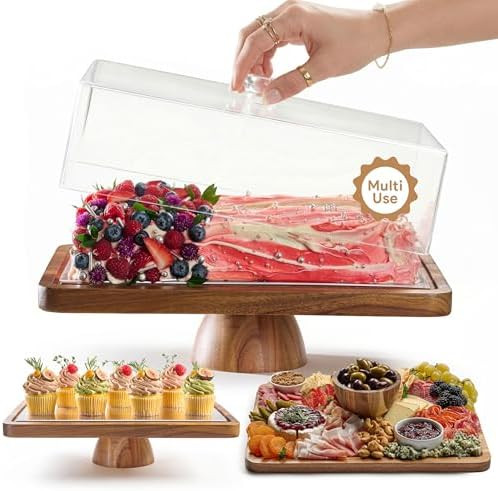 HOMESPHERE Acacia Wood Cake Stand with Lid - Rectangular Cake Holder, 2-in-1 Dessert Table Displa... | Amazon (US)