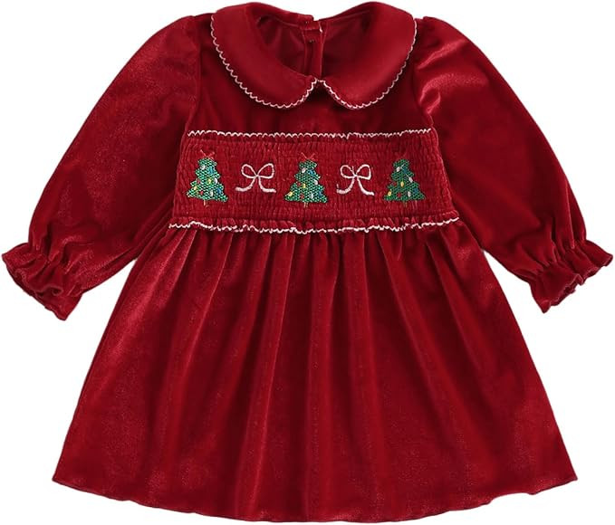 Kids Toddler Baby Girl Christmas Clothes String Lights Embroidery Puff Sleeve Doll Collar Dress S... | Amazon (US)