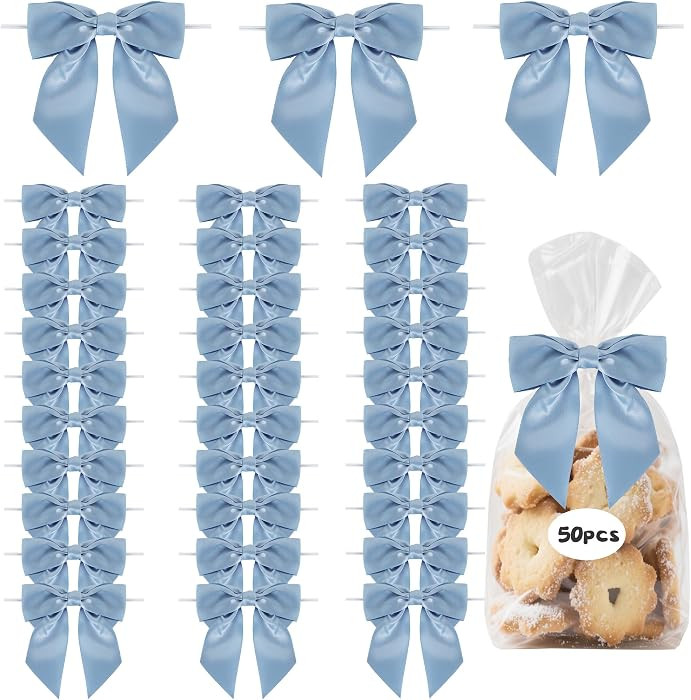 TONIFUL 50pcs Dusty Blue Satin Ribbon Bows with Twist Tie, 4.5 Inch Decorative Bows for Gift Wrap... | Amazon (US)