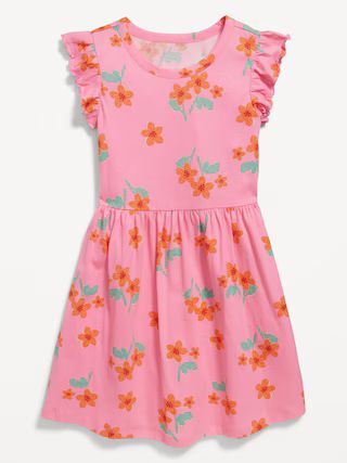 Printed Flutter-Sleeve Fit and Flare Dress for Girls | Old Navy (US)