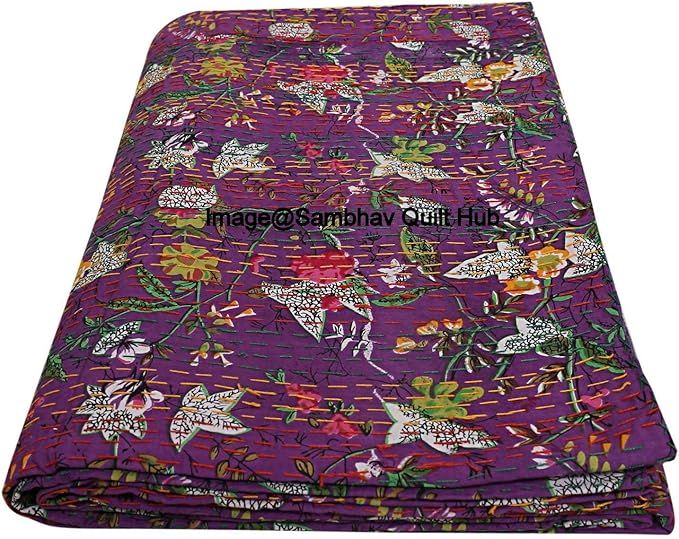Sambhav Quilt Hub Queen/Twin/King Purple Handmade Kantha Bird of Paradise Print Quilting Kantha Q... | Amazon (US)