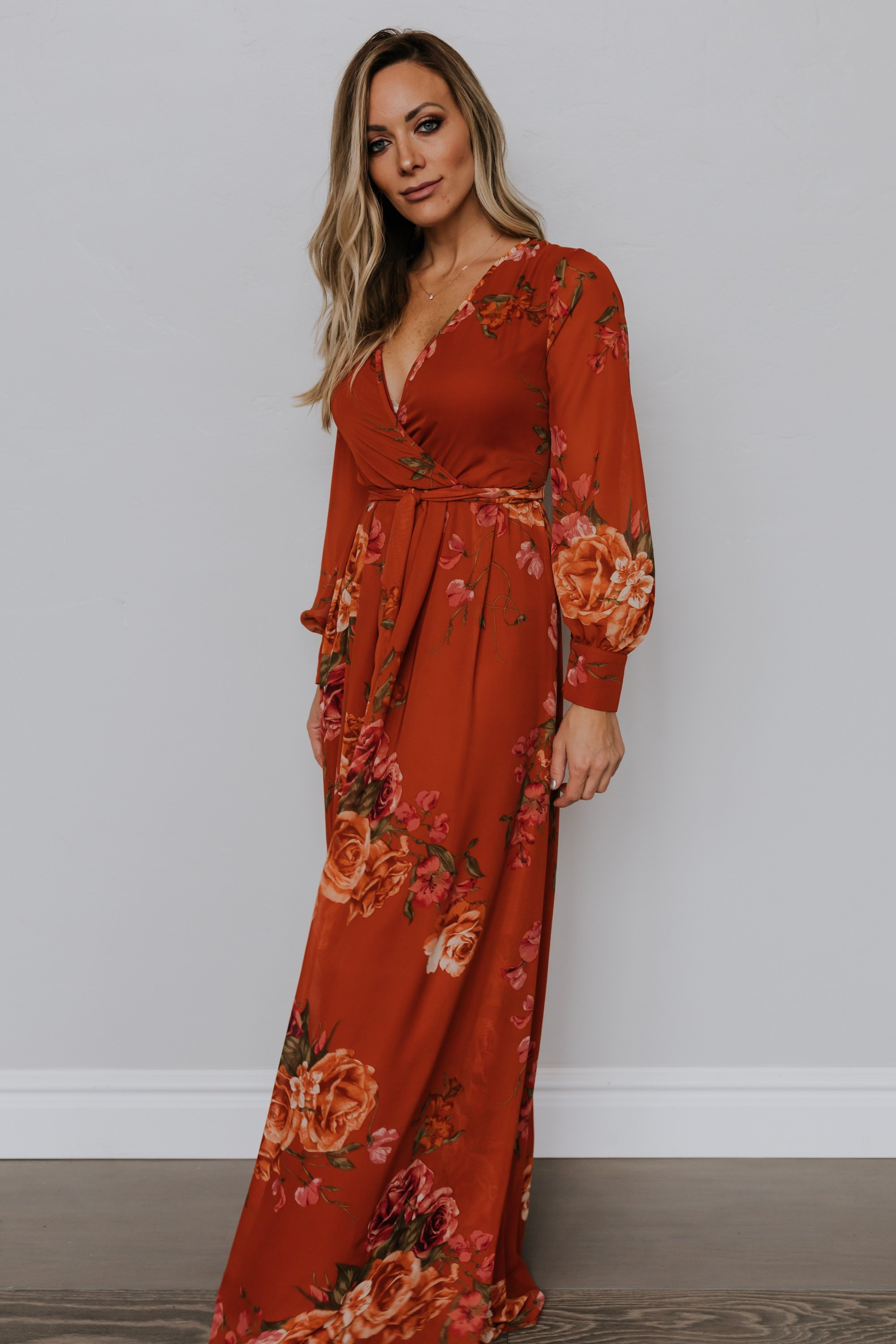 Lydia Rust Floral Maxi Dress | Baltic Born