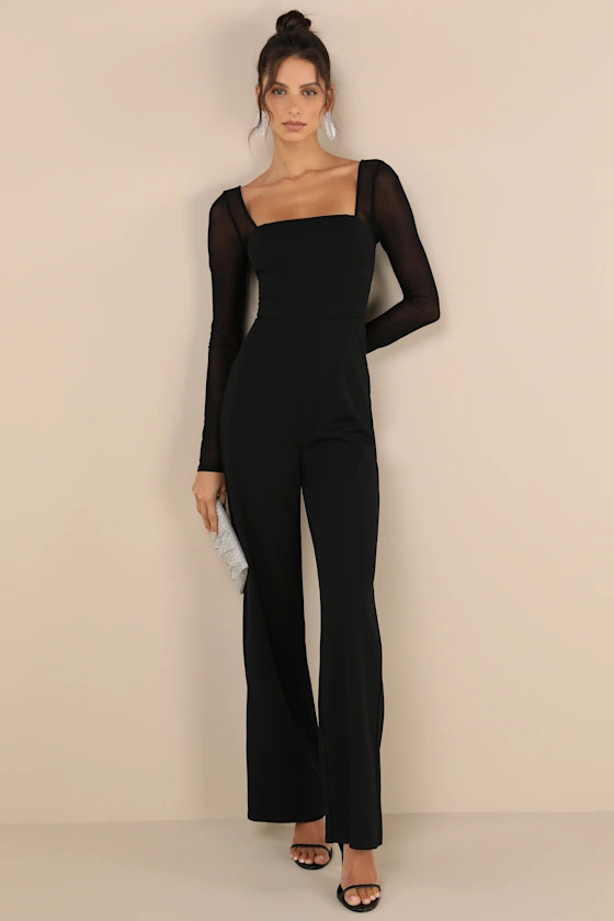 Lovingly Yours Black Mesh Long Sleeve Jumpsuit | Lulus