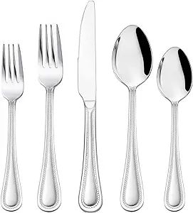 60-Piece Silverware Set, HaWare Stainless Steel Flatware Service for 12, Pearled Edge Tableware C... | Amazon (US)