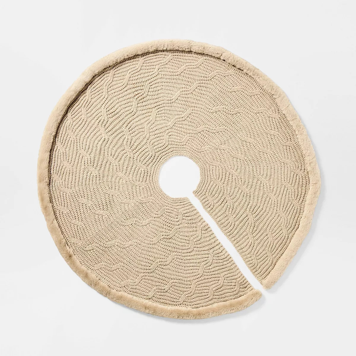 Cable Knit Faux Fur Trim Tree Skirt True Khaki - Threshold™ designed with Studio McGee | Target