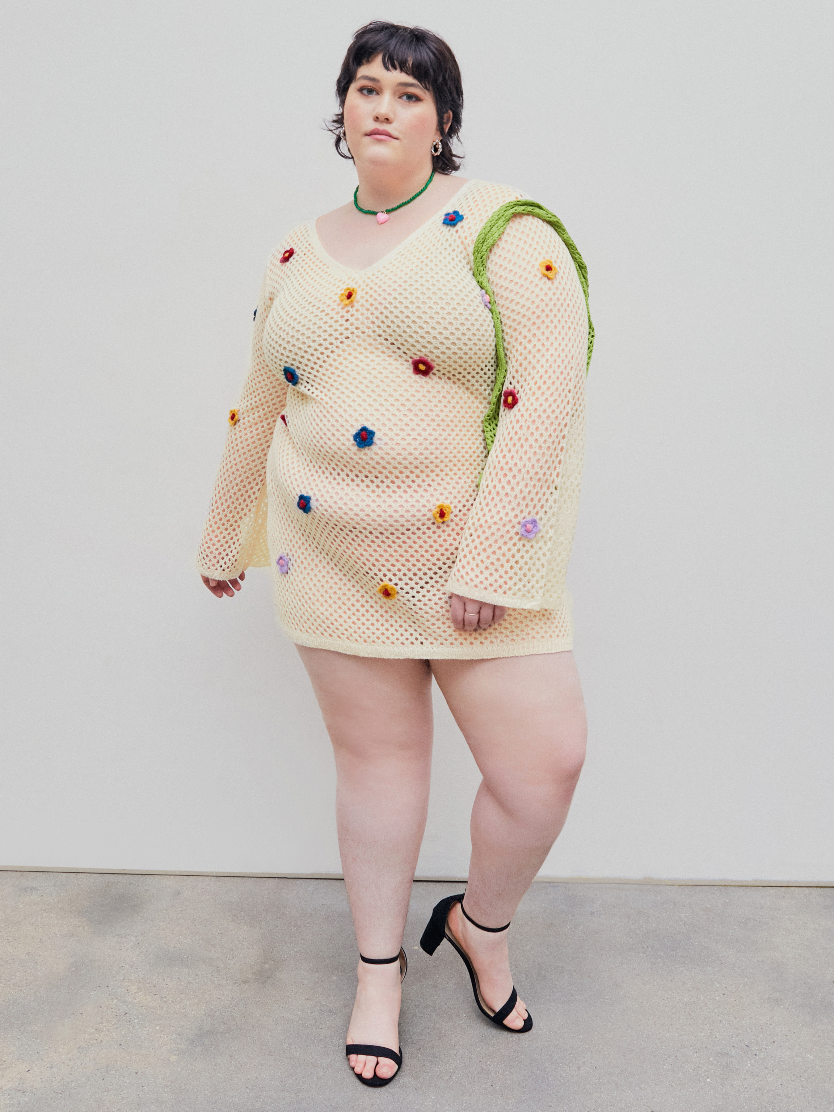 Knit Fabric Knit 3D Floral Crochet Dress Curve & Plus For Outdoor Vacation Holiday | Cider