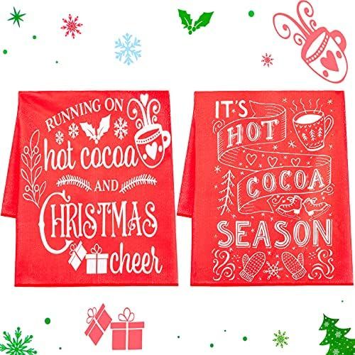 2 Pieces Christmas Kitchen Towels Christmas Dish Towels Hot Cocoa Hand Towel Red Chalk Art Kitche... | Amazon (US)