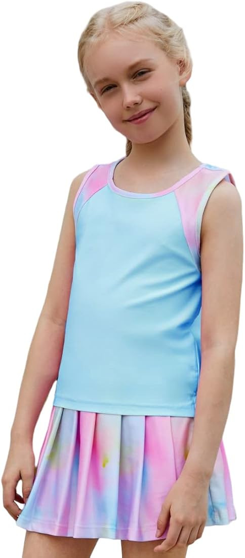 MODAFANS Girls Tennis Golf Dress Athletic Outfit Kids Tie dye Tank Top and Skorts Sets Sports Ski... | Amazon (US)