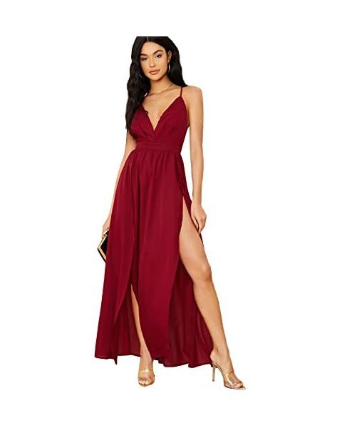 Floerns Women's Plunging Neck Spaghetti Strap Maxi Cocktail Party Dress | Amazon (US)