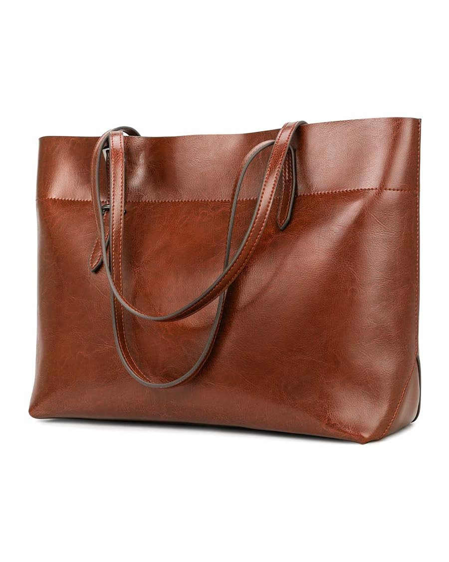 Kattee Vintage Genuine Leather Tote Shoulder Bag for Women Satchel Handbag with Top Handles | Amazon (US)