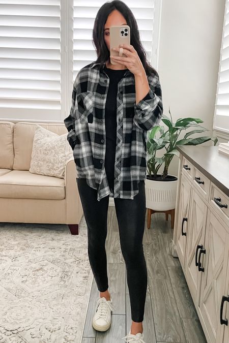 This flannel is so good and so perfect for Fall. Very versatile. Great for travel, school drop offs and comfy casual style. 
Tomorrow is the last day for 20% off. I’m wearing size XS in flannel, my favorite long sleeve t shirts (I have them in several colors) great for layering. I’m wearing a size small. It runs a little small imo. 
small petite in spanx faux leather leggings.

#LTKSale #LTKSeasonal #LTKsalealert