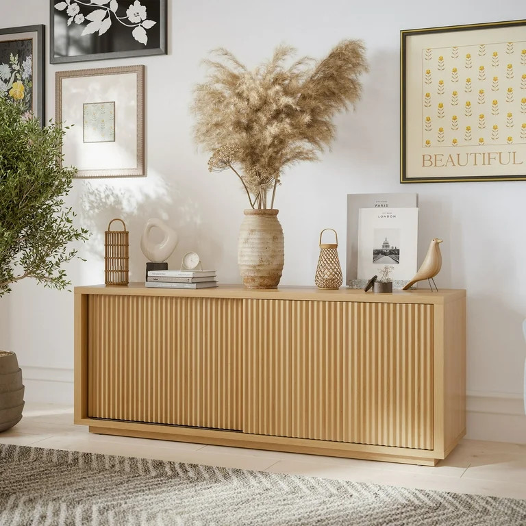 Beautiful Fluted TV Stand for TV’s up to 70” by Drew Barrymore, Warm Honey Finish | Walmart (US)